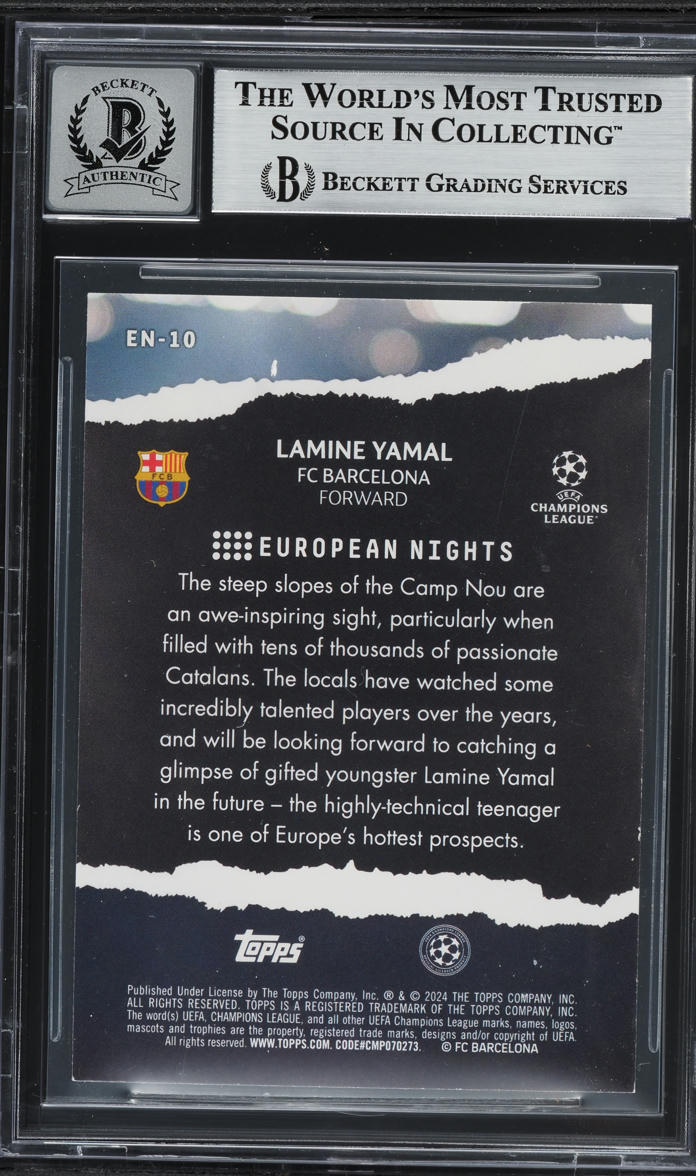 2023 Topps UEFA CC European Nights Lamine Yamal ROOKIE AUTO #EN-10 BAS BGS AUTH