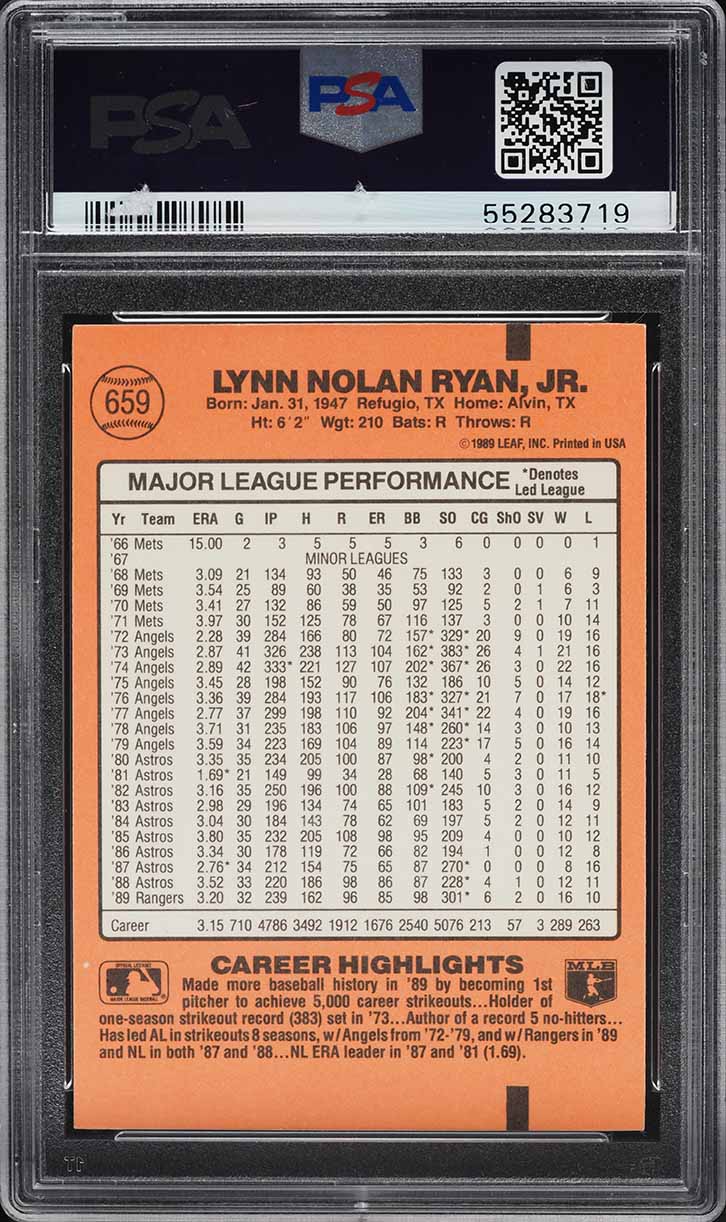 1990 Donruss 5000 K's Nolan Ryan #659 PSA 8 NM-MT