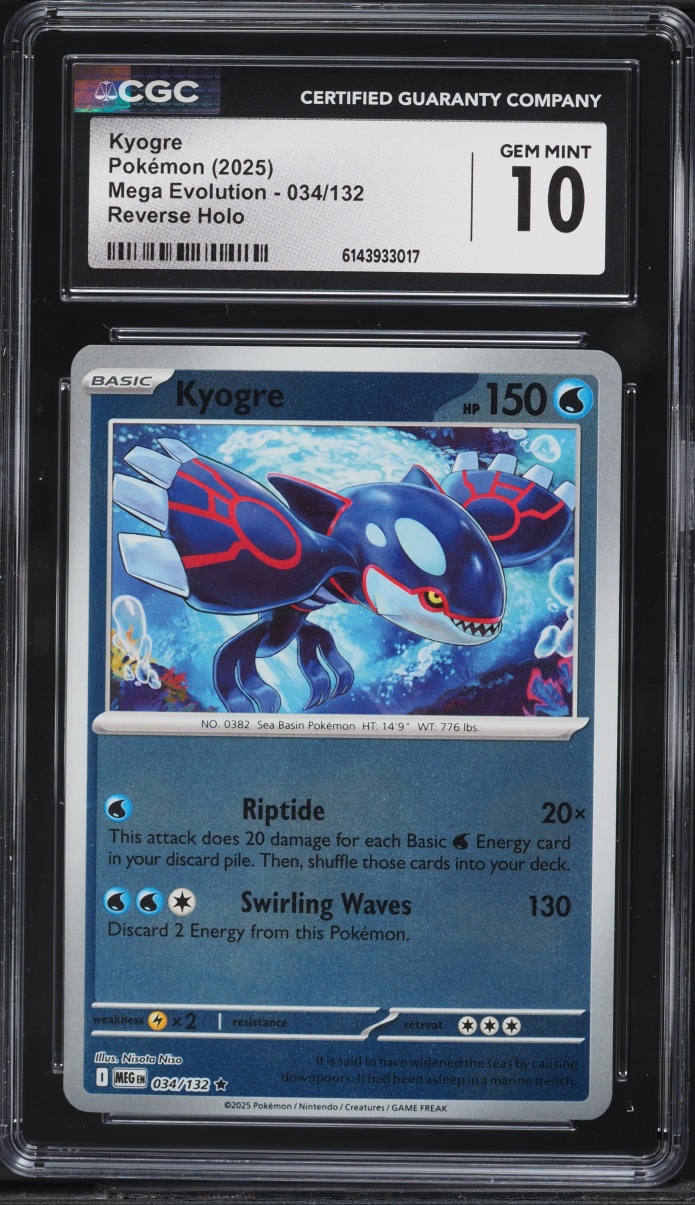 2025 Pokemon Mega Evolution Reverse Holo Kyogre #034 CGC 10 GEM MINT