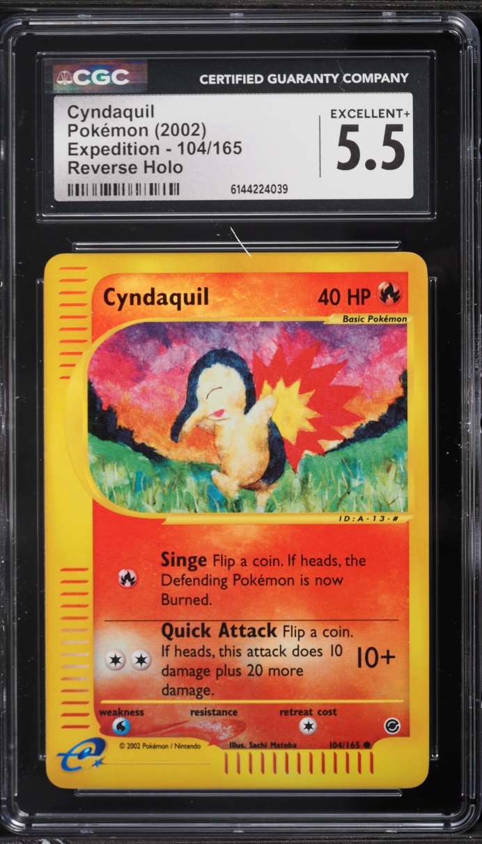 2002 Pokemon Expedition Reverse Holo Cyndaquil #104 CGC 5.5 EX+
