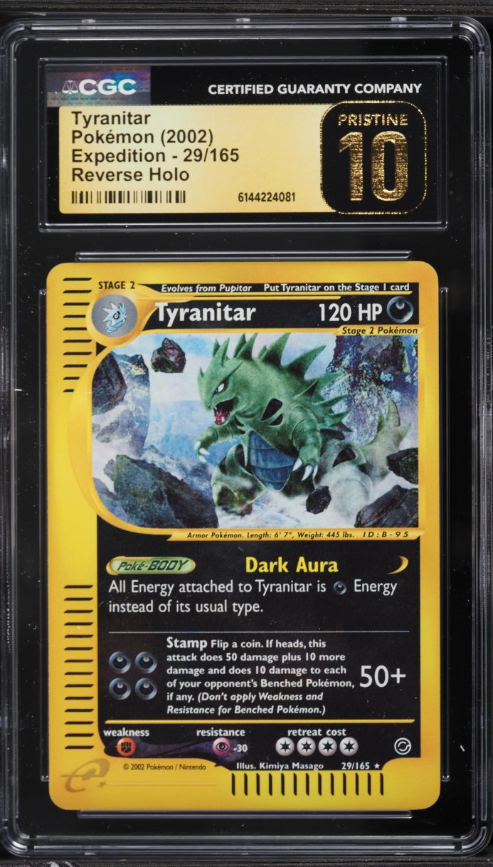 2002 Pokemon Expedition Reverse Holo Tyranitar #29 CGC 10 PRISTINE
