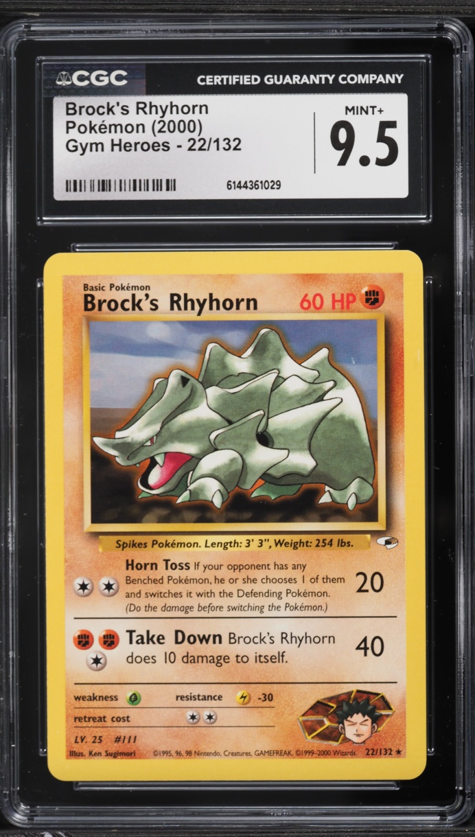 2000 Pokemon Gym Heroes Brock's Rhyhorn #22 CGC 9.5 MINT+