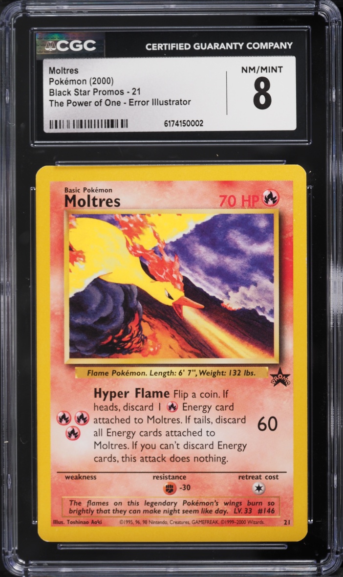 2000 Pokemon Black Star Promo The Power Of One Error Moltres #21 CGC 8 NM-MT