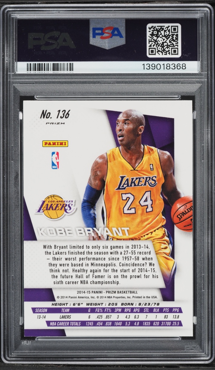 2014 Panini Prizm Silver Kobe Bryant #136 PSA 9 MINT