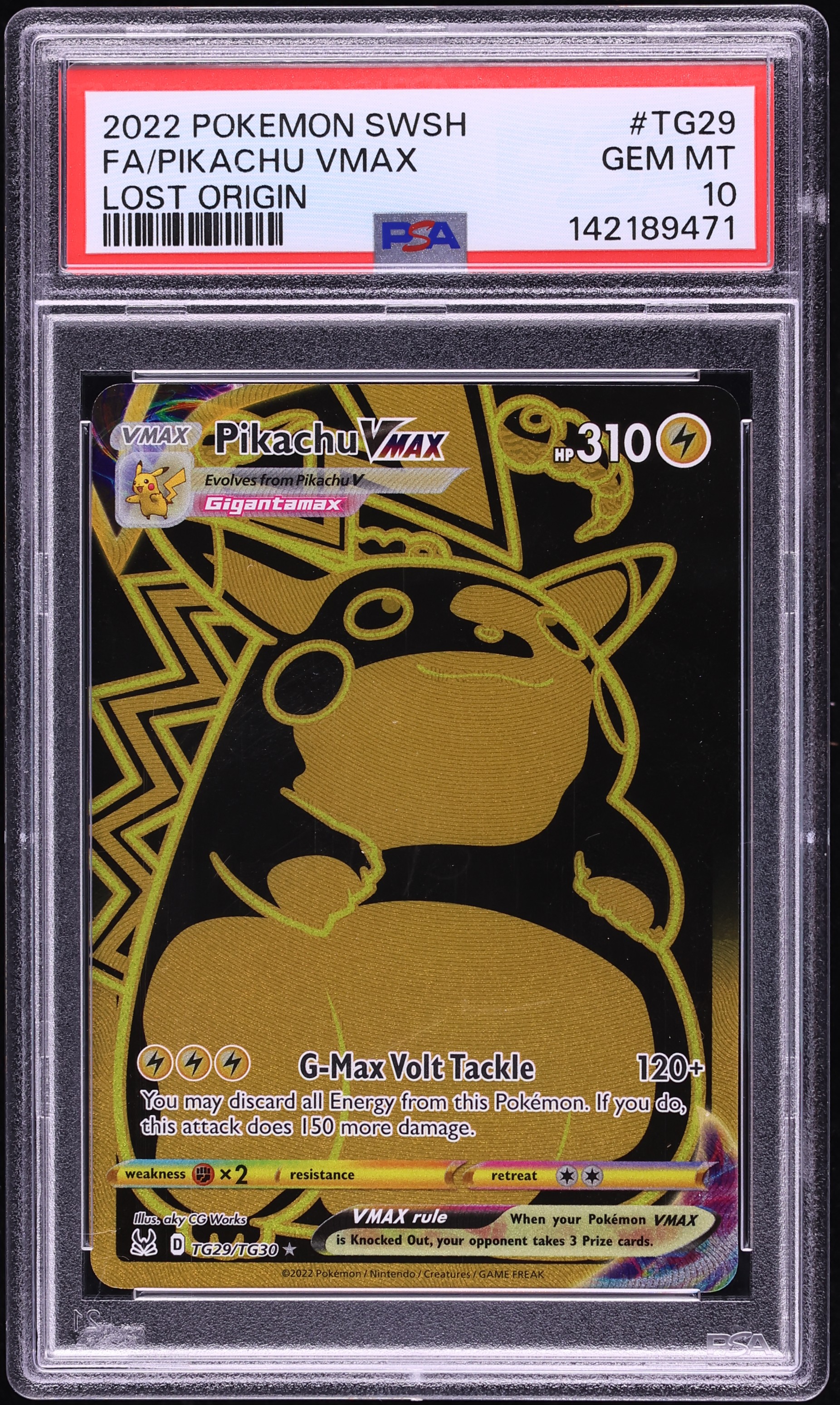 2022 Pokemon Sword & Shield Lost Origin Full Art Pikachu VMAX #TG29 PSA 10 GEM MINT