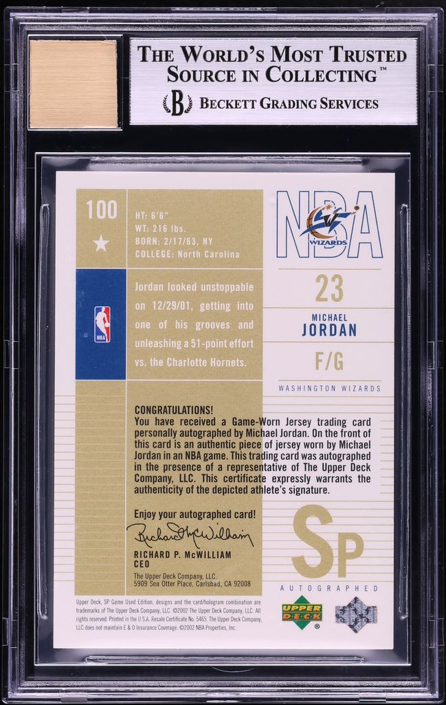 2002 SP Game Used Gold Michael Jordan PATCH AUTO /25 #100 BGS 9 MINT