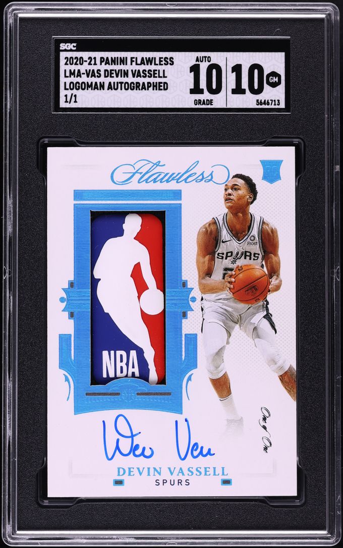 2020 Panini Flawless Devin Vassell ROOKIE NBA LOGOMAN PATCH AUTO 1/1 #LMA-VAS SGC 10 GEM MINT
