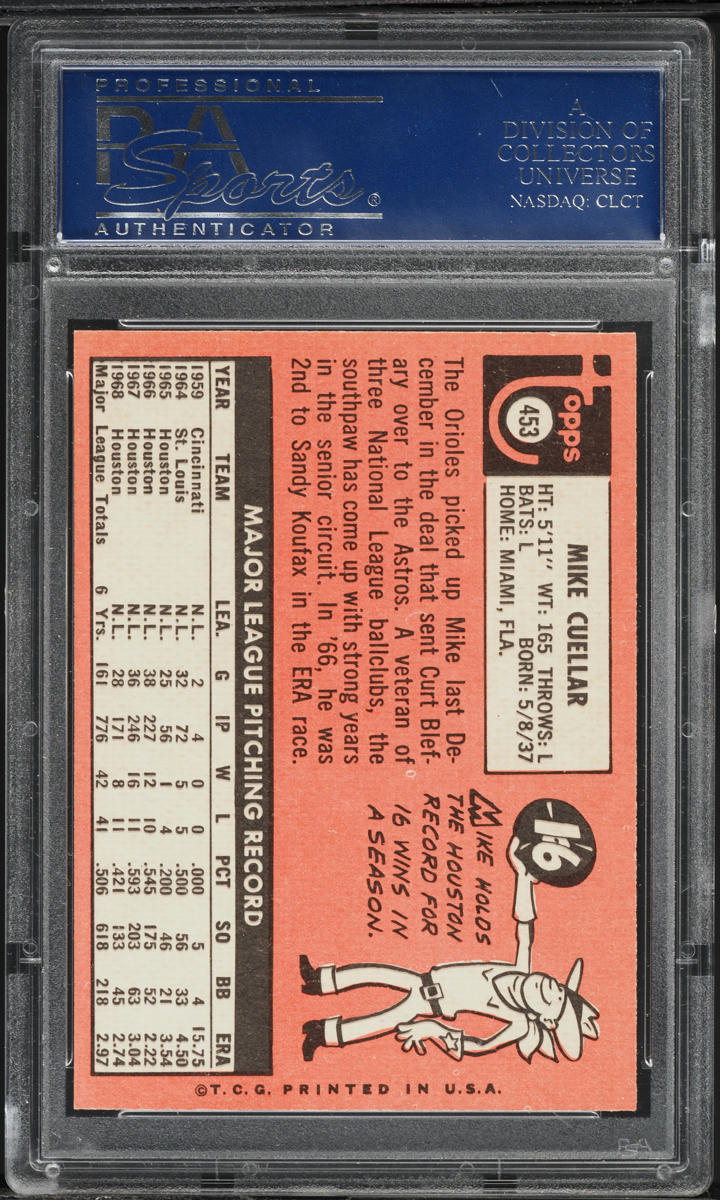 1969 Topps Mike Cuellar #453 PSA 8 NM-MT