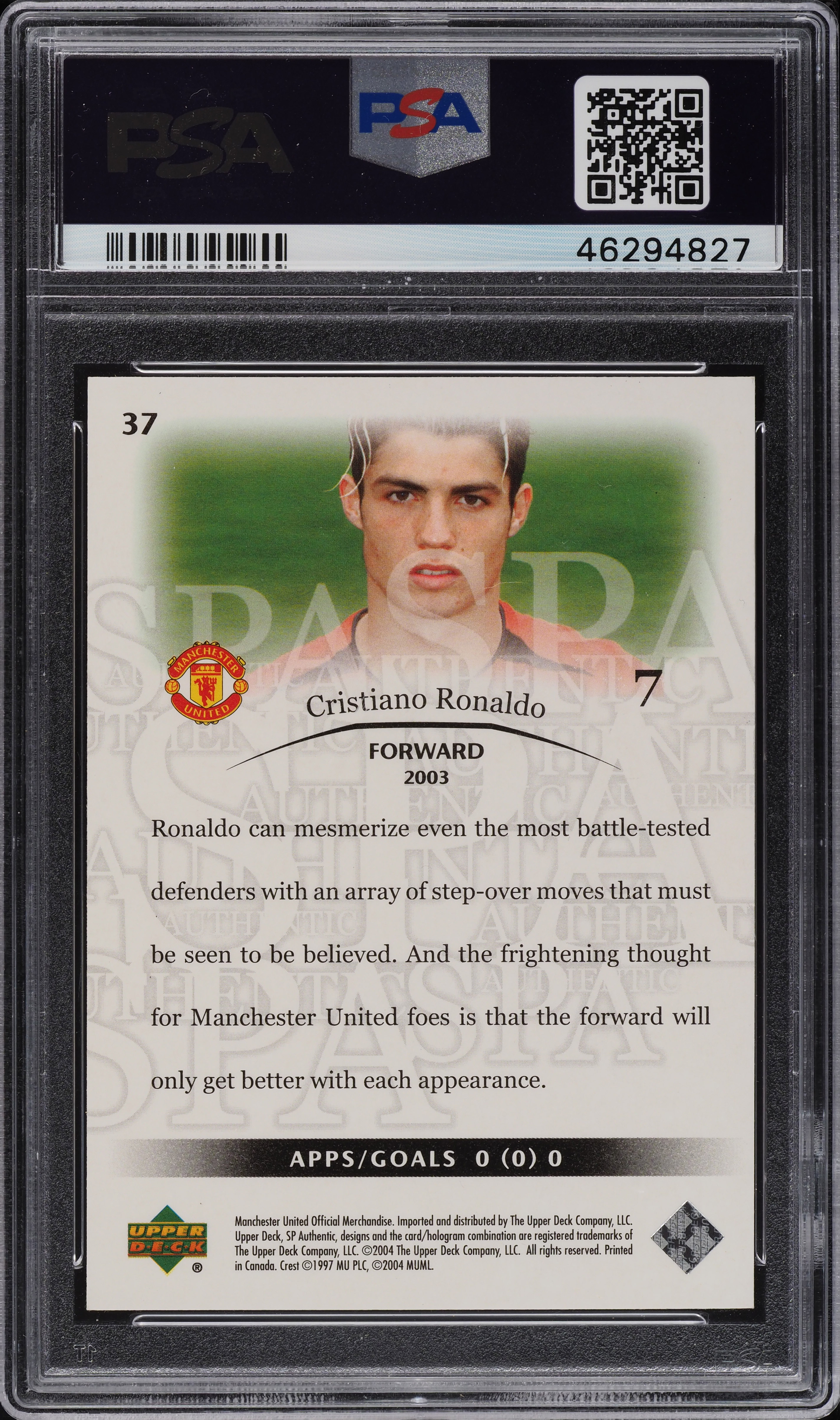 その他 PSA 2004 SP AUTHENTIC CRISTIANO RONALDO Soccer - 2004 Upper Deck SP Authentic Manchester United