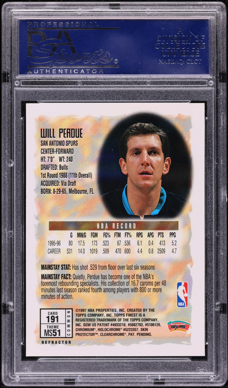 1996 Finest Refractor w/ Coating Will Perdue #191 PSA 10 GEM MINT