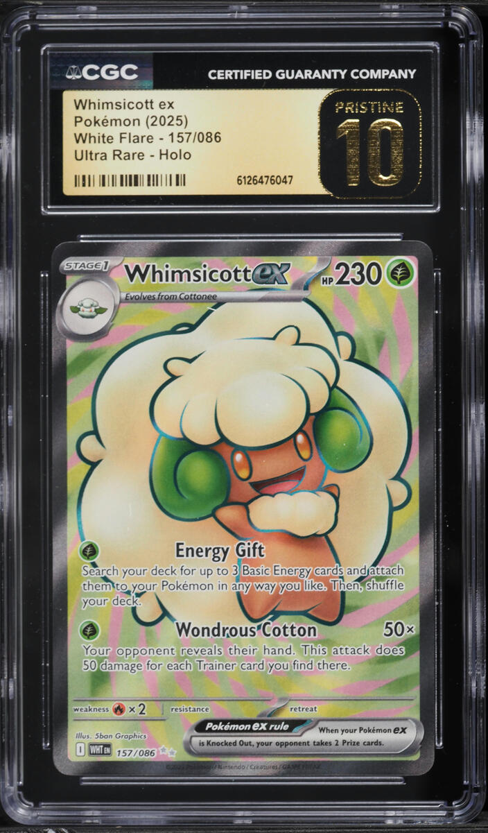 2025 Pokemon Scarlet & Violet White Flare Full Art Whimsicott ex #157 CGC 10 PRISTINE