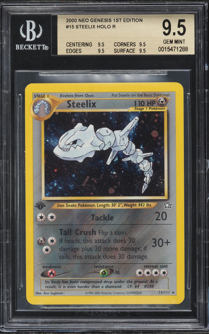 2000 Pokemon Neo Genesis 1st Edition Holo Steelix #15 BGS 9.5 GEM MINT