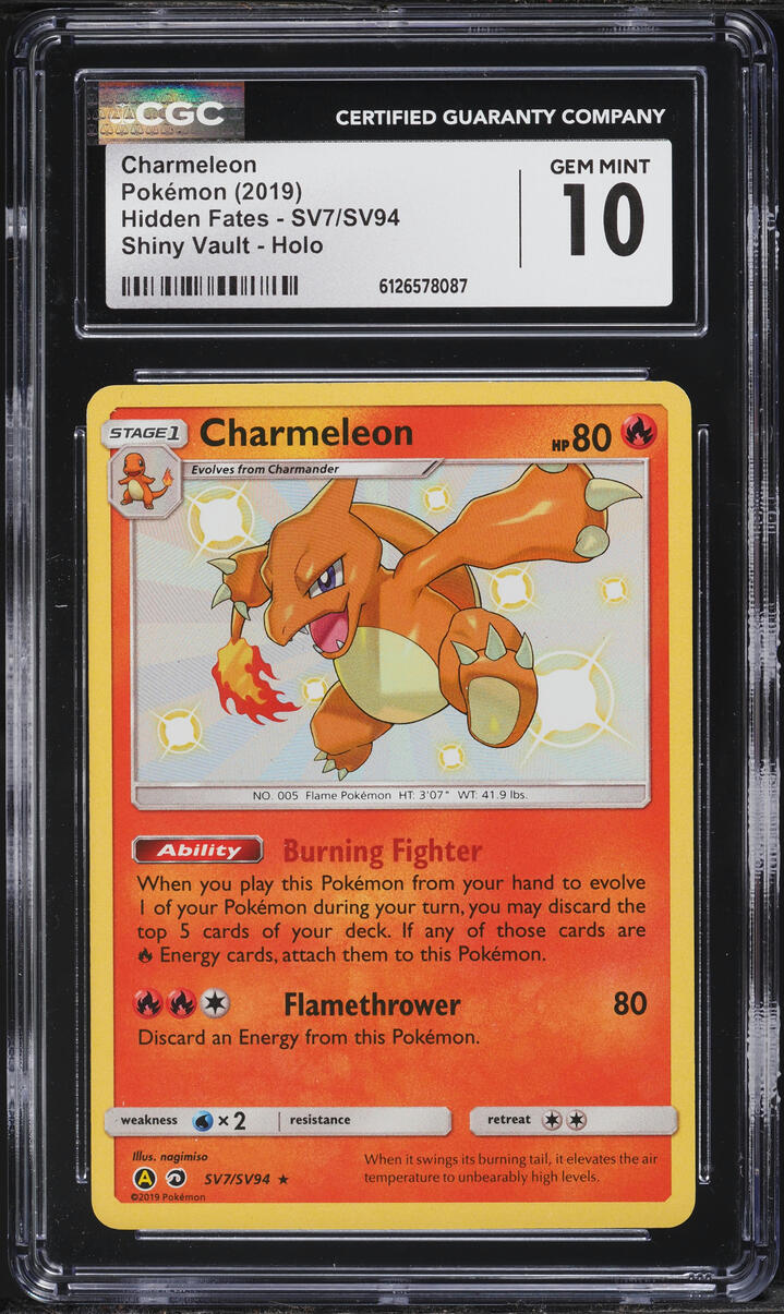 2019 Pokemon Sun & Moon Hidden Fates Shiny Vault Holo Charmeleon #SV7 CGC 10 GEM MINT