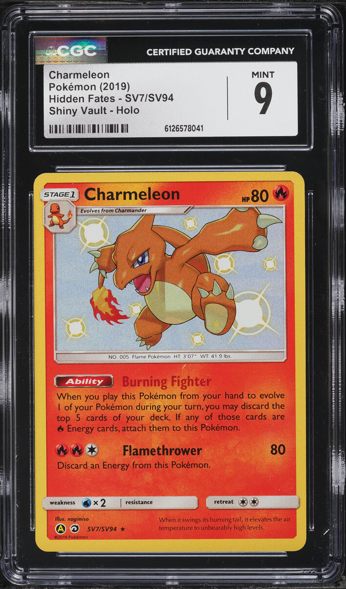 2019 Pokemon Sun & Moon Hidden Fates Shiny Vault Holo Charmeleon #SV7 CGC 9 MINT