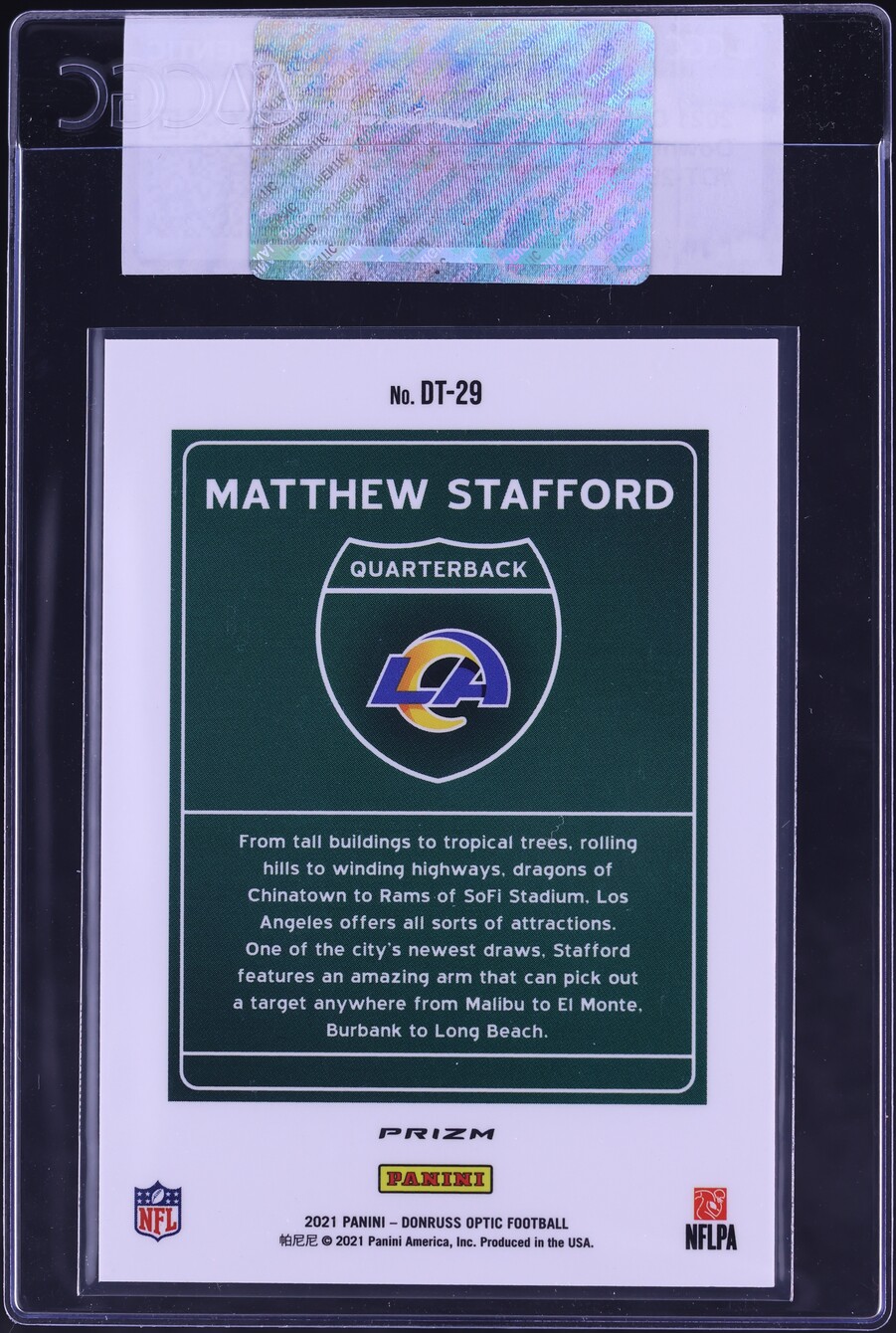 2021 Donruss Optic Downtown Matthew Stafford #DT-29 CGC AUTH
