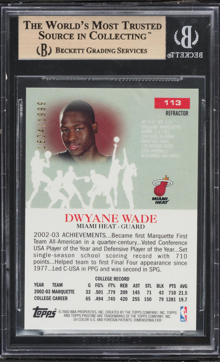 2003 Topps Pristine Refractor Dwyane Wade ROOKIE /1999 #113 BGS 9.5 GEM MINT