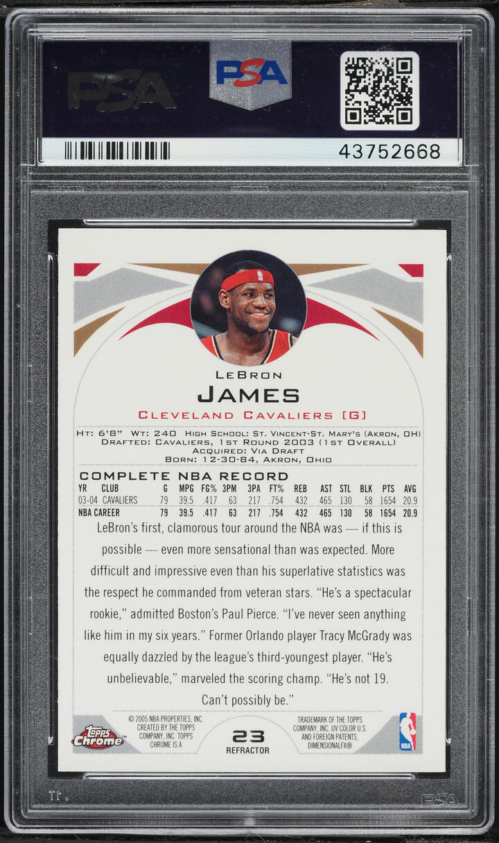 2004 Topps Chrome Refractor LeBron James #23 PSA 9 MINT
