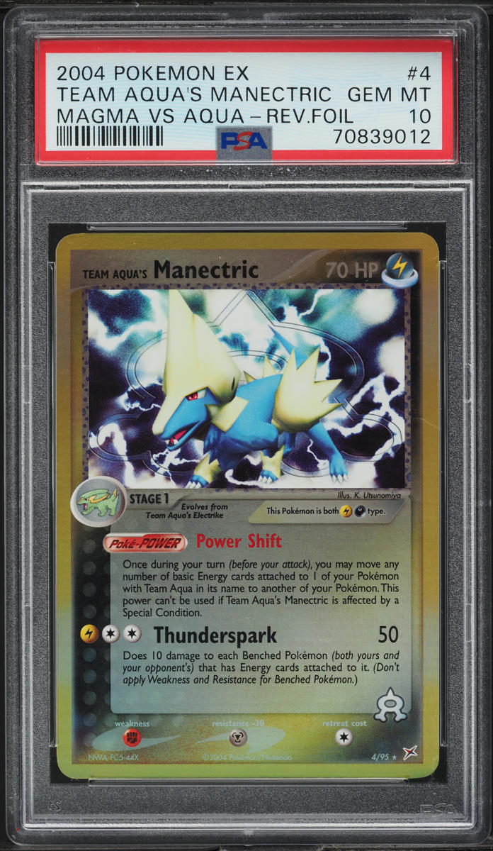 2004 Pokemon EX Team Magma Vs Aqua Reverse Holo Team Aqua's Manectric #4 PSA 10