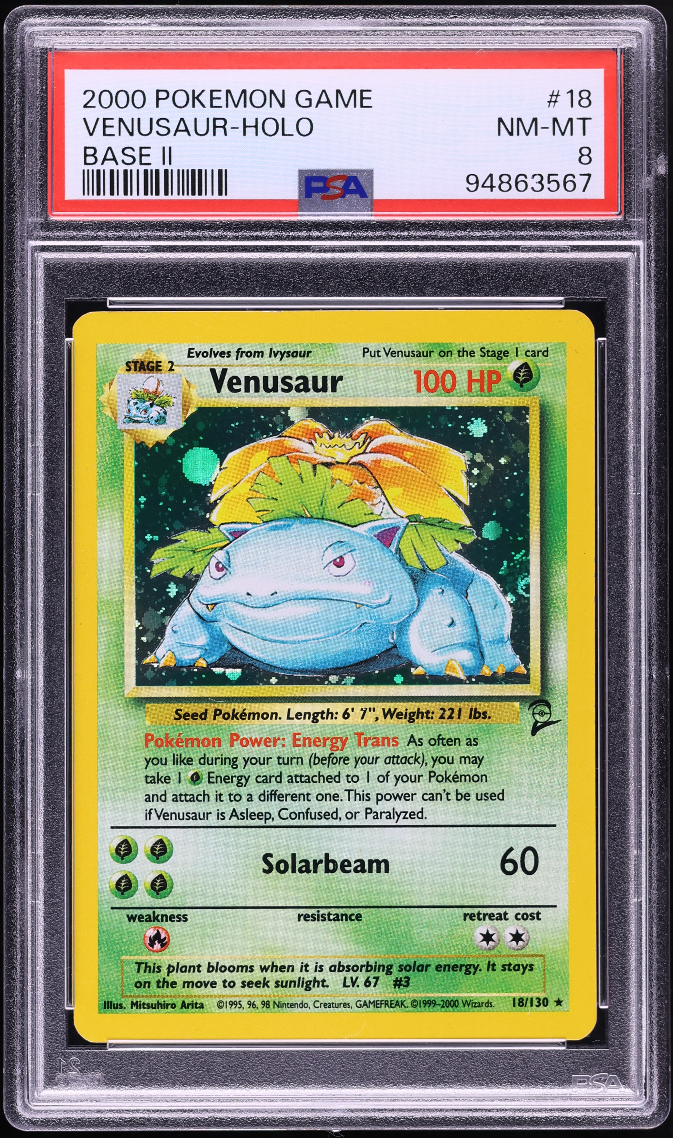 2000 Pokemon Base Set 2 Holo Venusaur #18 PSA 8 NM-MT