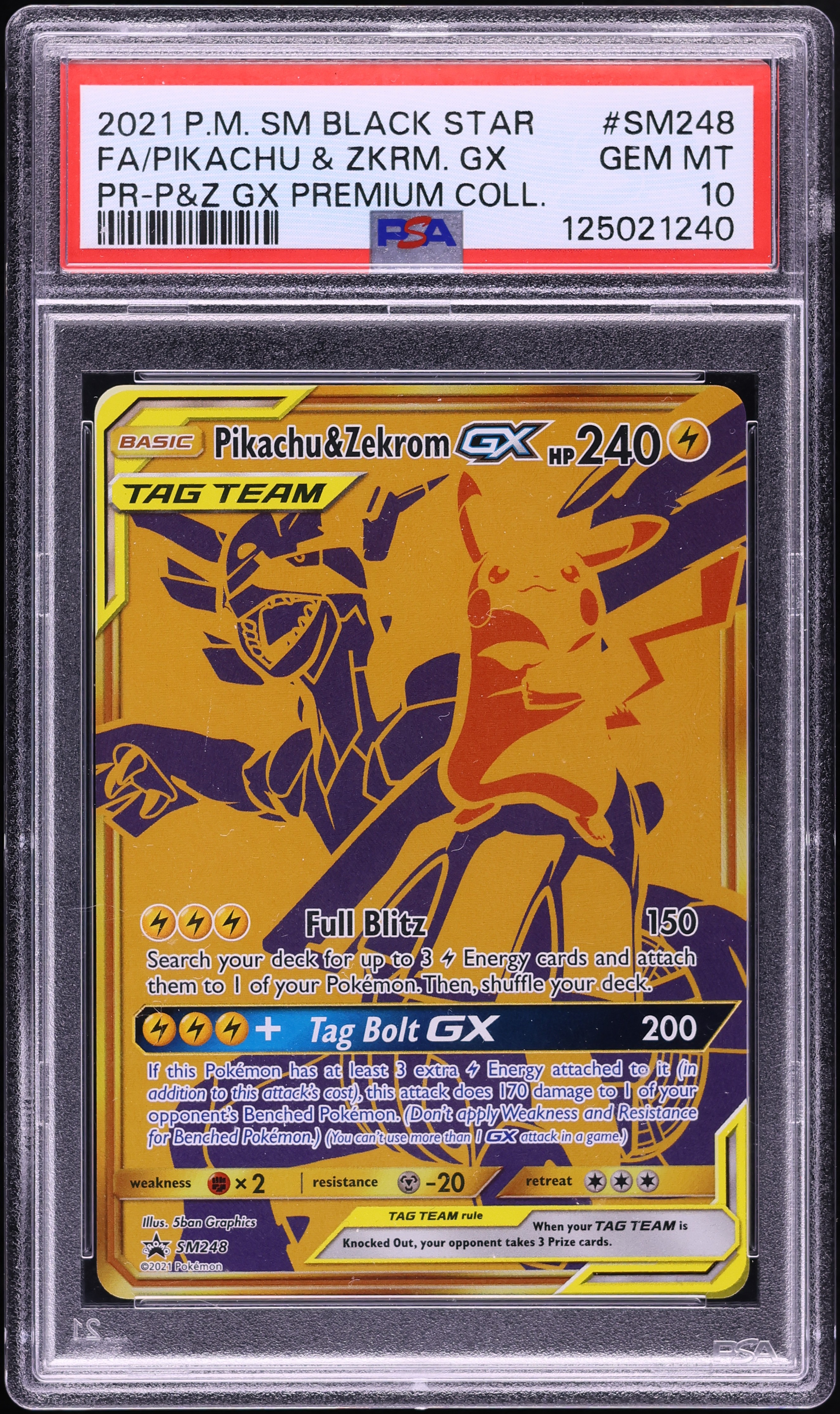 2021 Pokemon Sun & Moon Promo Premium Full Art Pikachu & Zekrom GX #SM248 PSA 10 GEM MINT