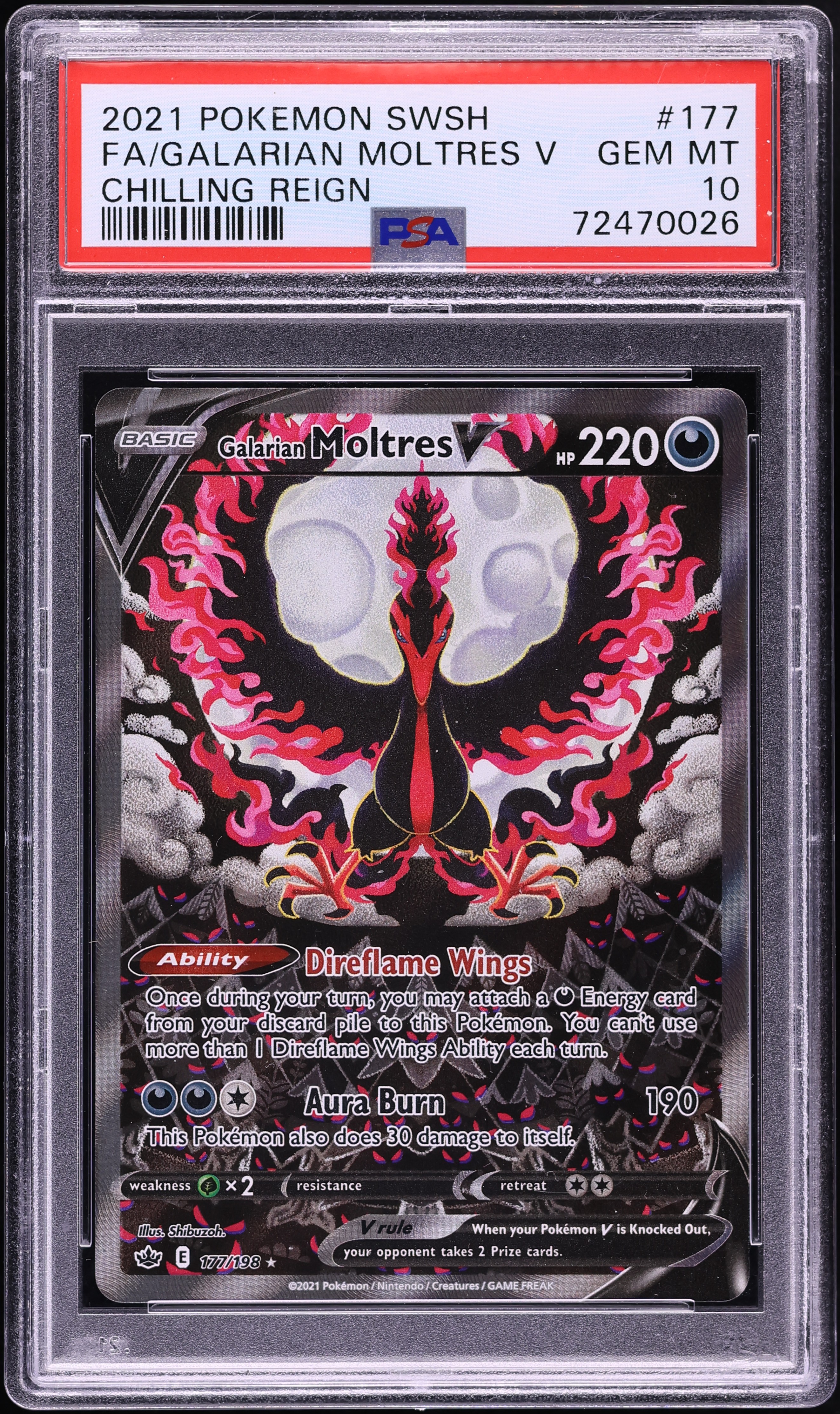 2021 Pokemon Sword & Shield Chilling Reign Full Art Galarian Moltres V #177 PSA 10 GEM MINT