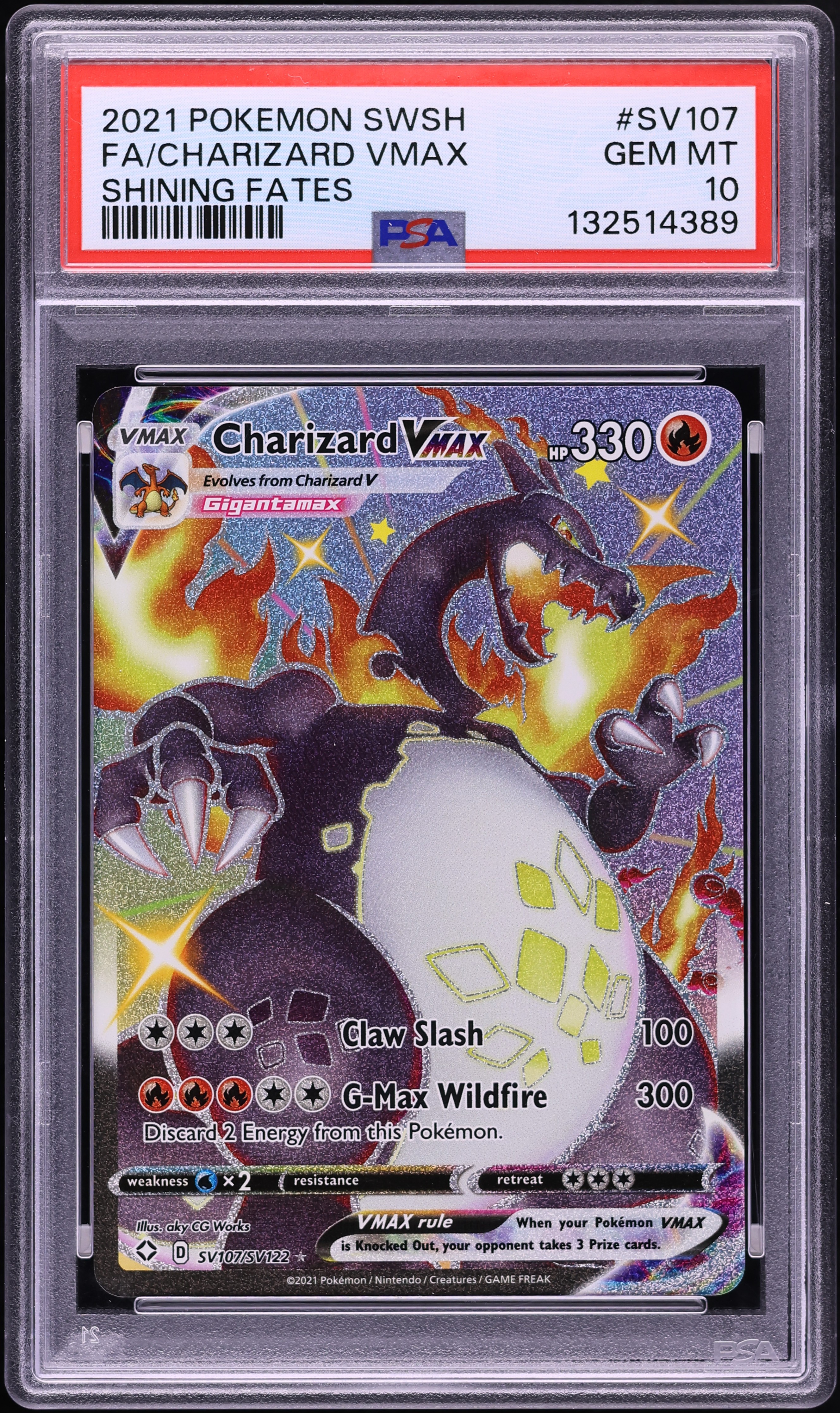 2021 Pokemon SWSH Shining Fates Shiny Vault Full Art Charizard VMAX #SV107 PSA 10 GEM MINT