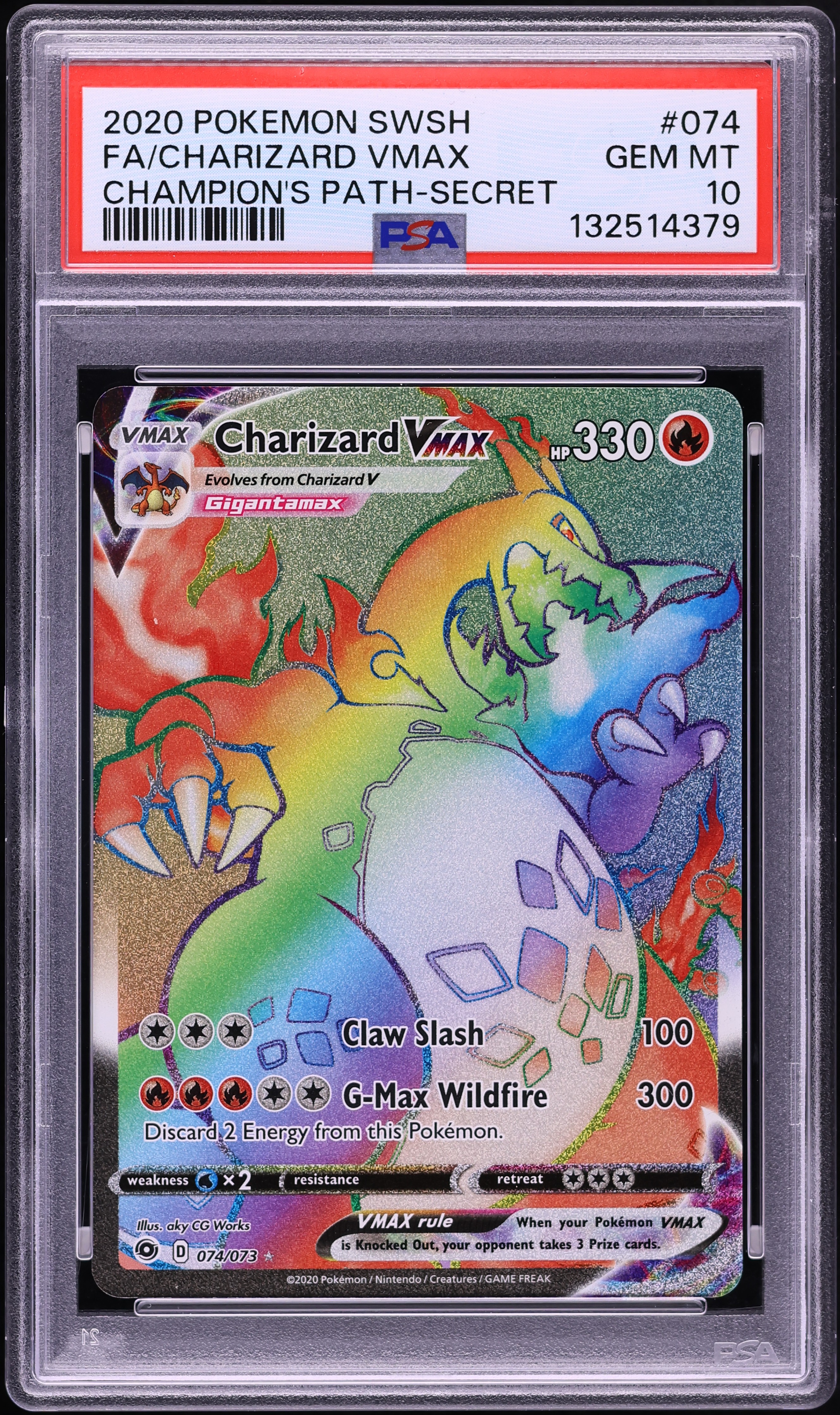2020 Pokemon Sword & Shield Champion's Path Rainbow Rare Charizard Vmax #74 PSA 10 GEM MINT