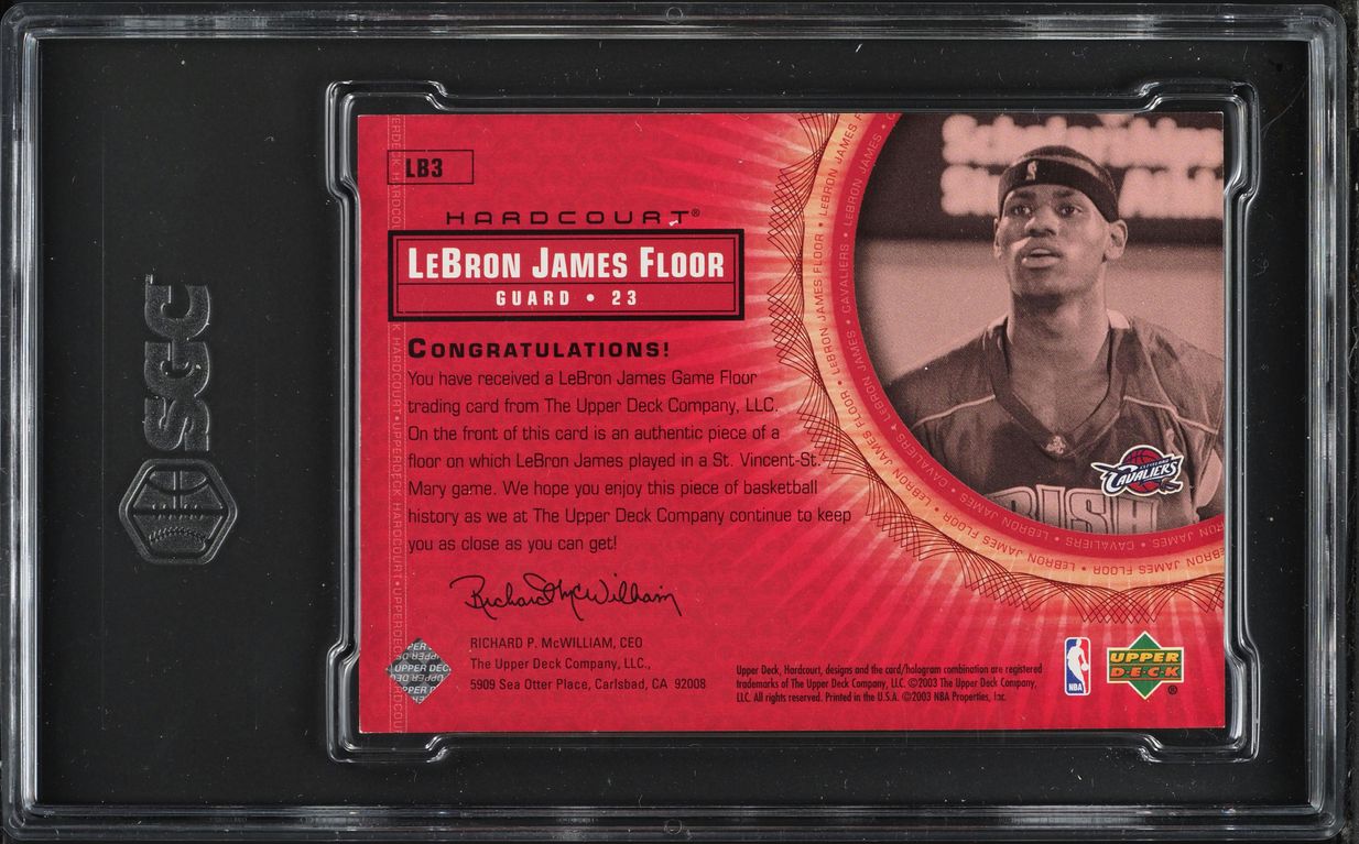 2003 UD Hardcourt Game Floor Piece LeBron James ROOKIE RELIC #LB3 SGC 9 MINT