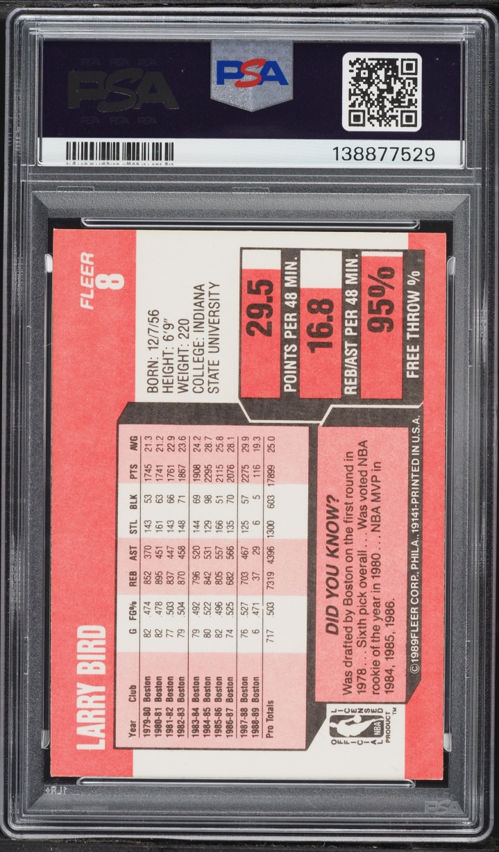 1989 Fleer Basketball Larry Bird #8 PSA 7 NRMT