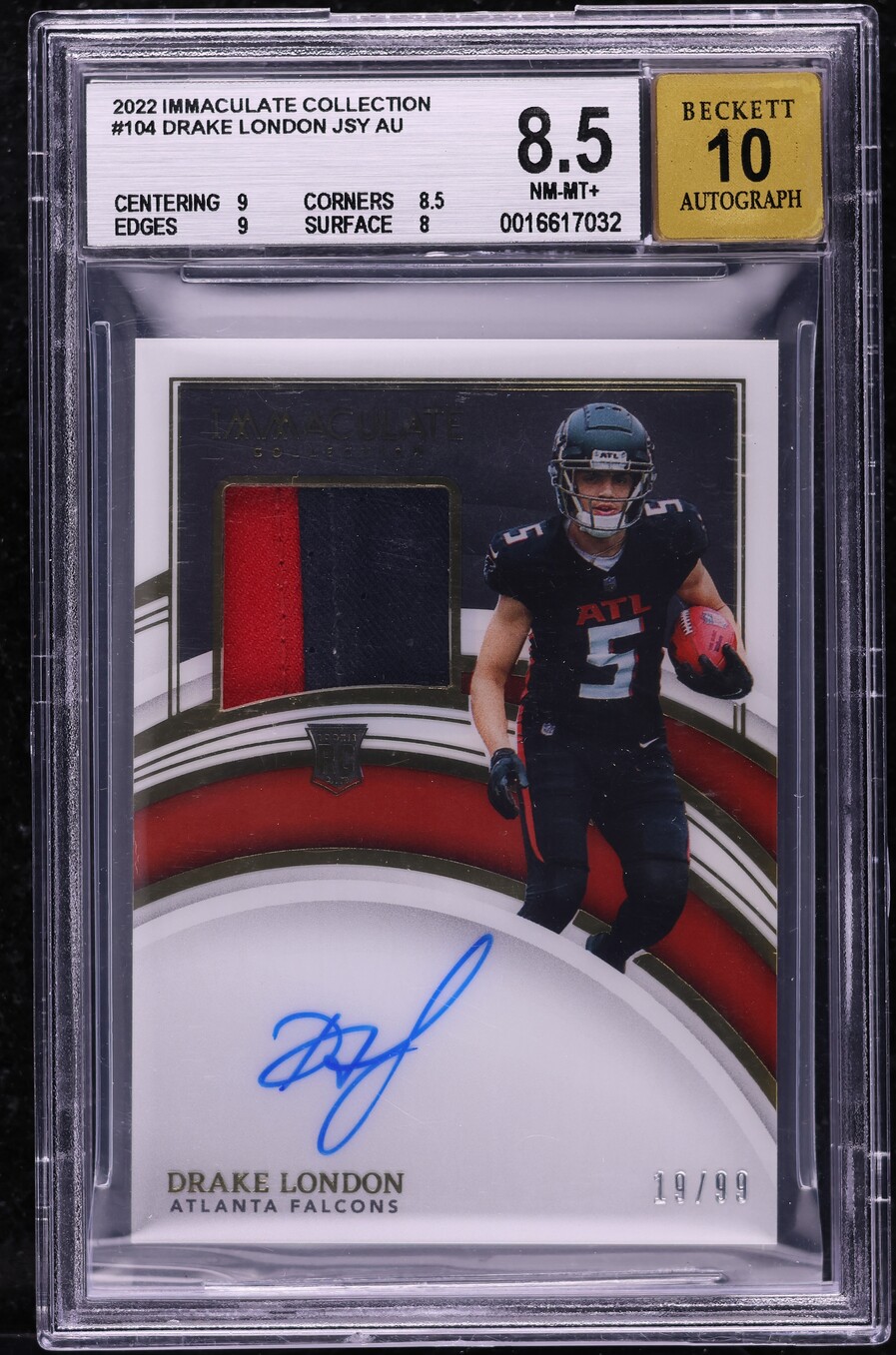 2022 Immaculate Collection Drake London ROOKIE PATCH AUTO /99 #104 BGS ...