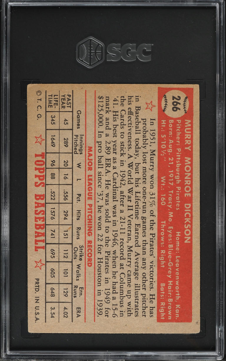 1952 Topps Murry Dickson #266 SGC 3.5 VG+