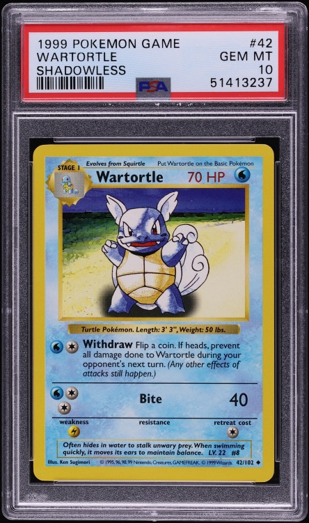 1999 Pokemon Base Set Shadowless Wartortle #42 PSA 10 GEM MINT