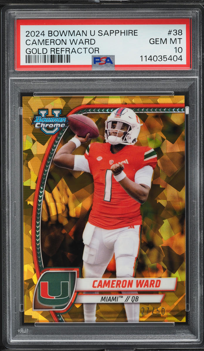 2024 Bowman Chrome University Sapphire Gold Refractor Cameron Ward RC /50 PSA 10