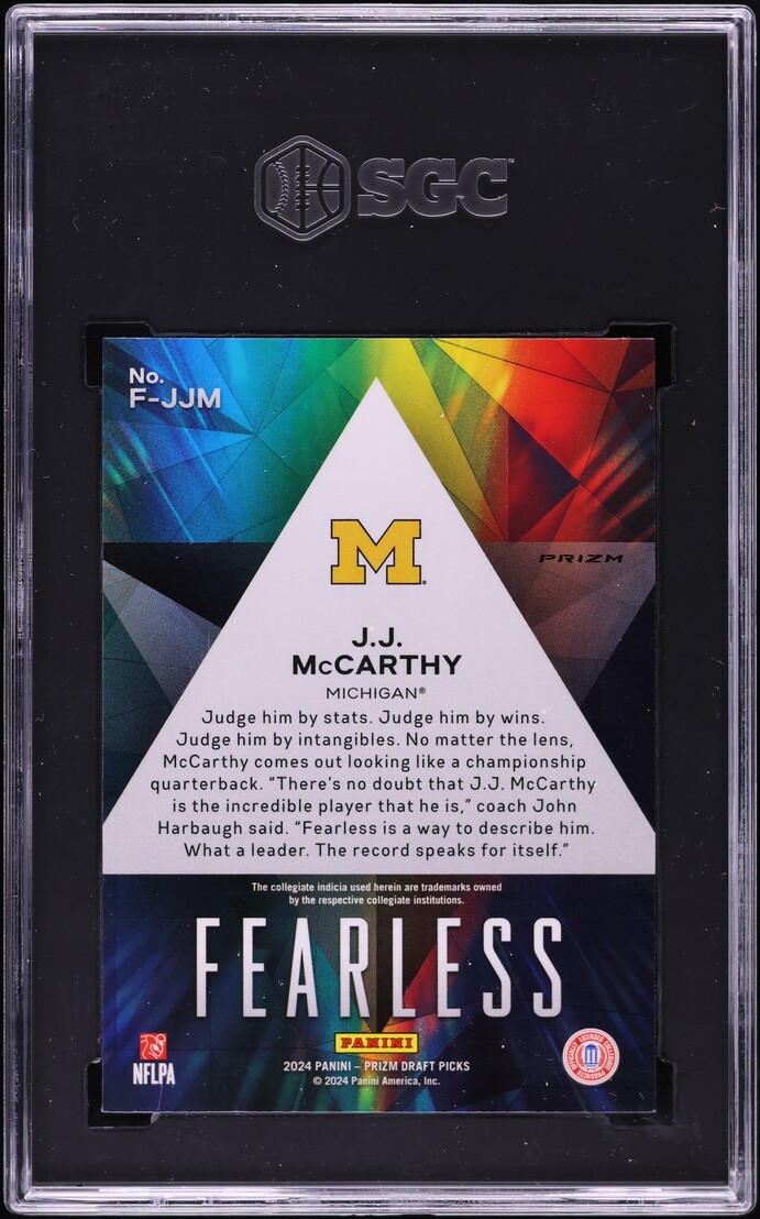 2024 Panini Prizm Draft Fearless Red Ice J.J. McCarthy ROOKIE #F-JJM SGC 9 MINT