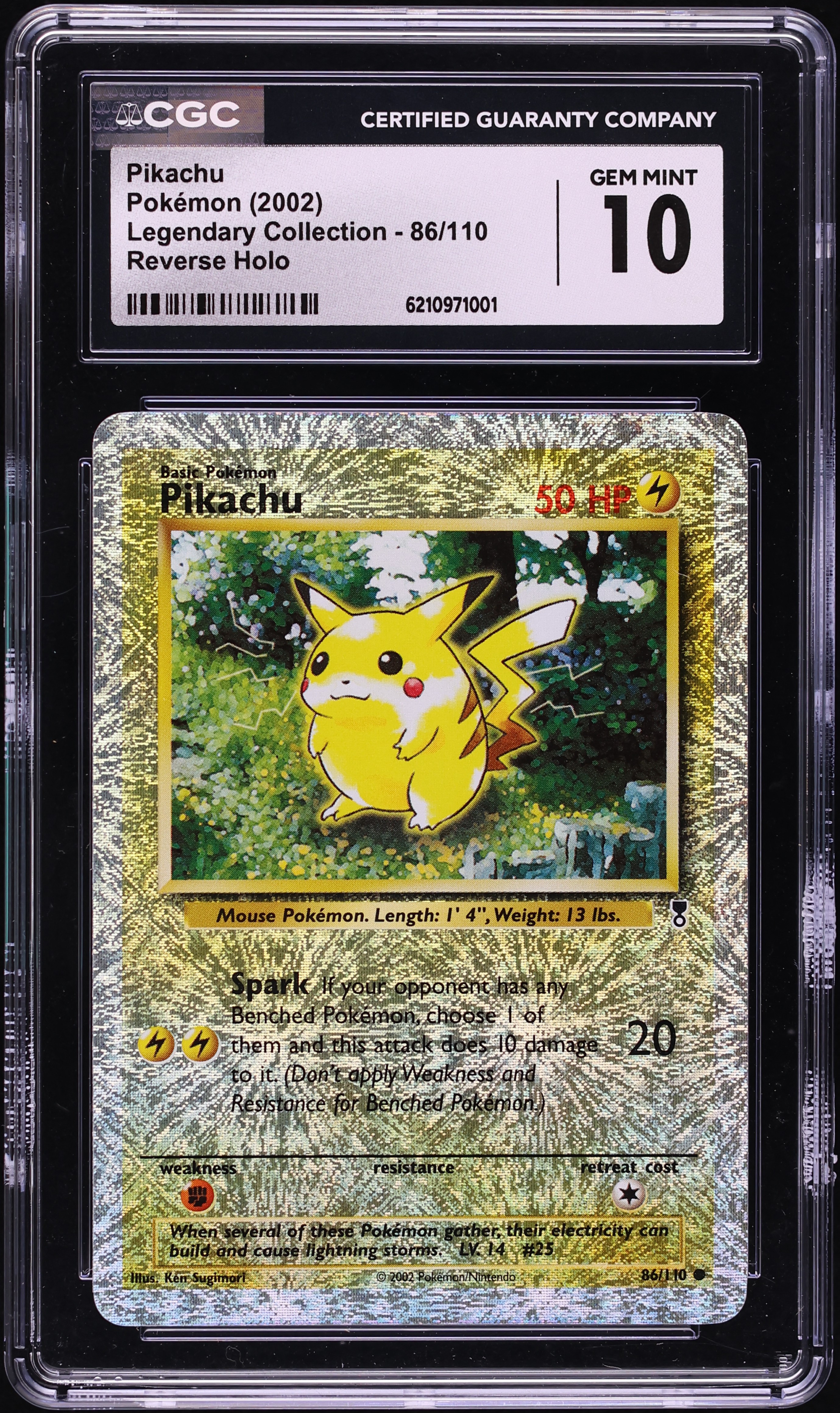 2002 Pokemon Legendary Collection Reverse Holo Pikachu #86 CGC 10 GEM MINT
