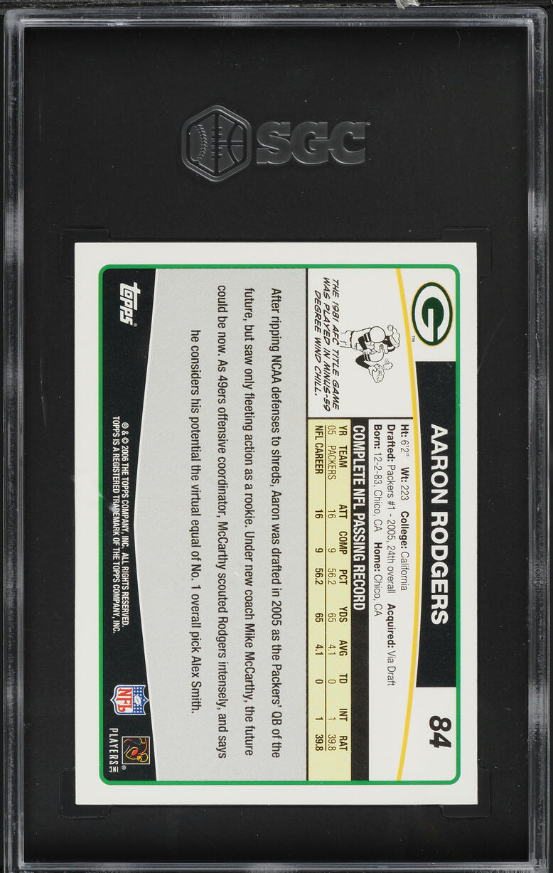 2006 Topps Football Aaron Rodgers #84 SGC 9 MINT