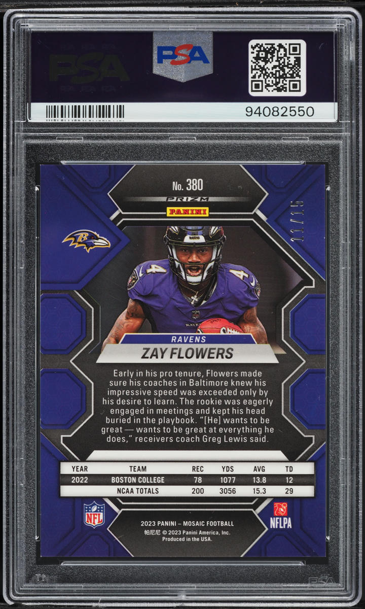 2023 Panini Mosaic Blue Fluorescent Zay Flowers ROOKIE /15