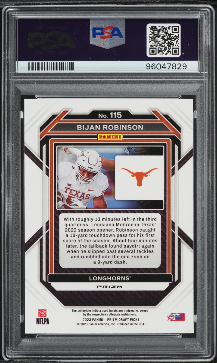 2023 Panini Prizm Draft Picks Gold Ice Bijan Robinson ROOKIE #115 PSA 8 NM-MT