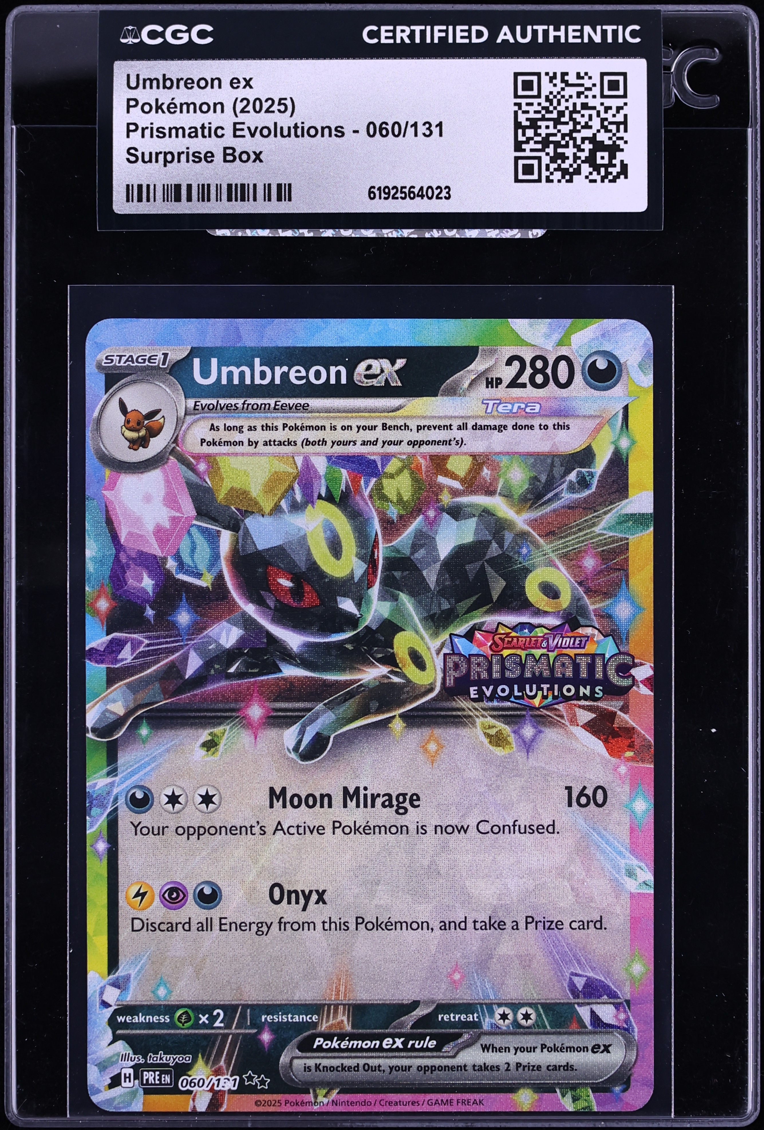 2025 Pokemon SV Prismatic Evolutions Surprise Box Holo Umbreon Ex #60 CGC AUTH