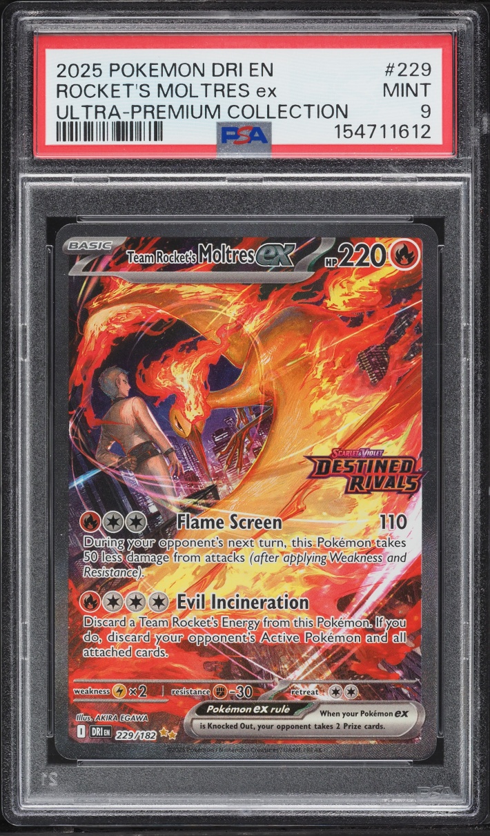 2025 Pokemon SV Destined Rivals Premium SIR Team Rocket's Moltres Ex #229 PSA 9 MINT