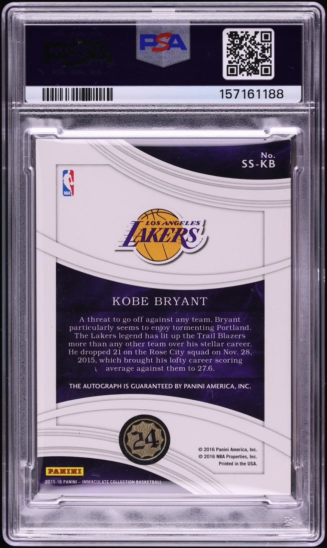2015 Immaculate Collection Shadowbox Signature Kobe Bryant AUTO DNA 8 /60 #SS-KB PSA 8 NM-MT