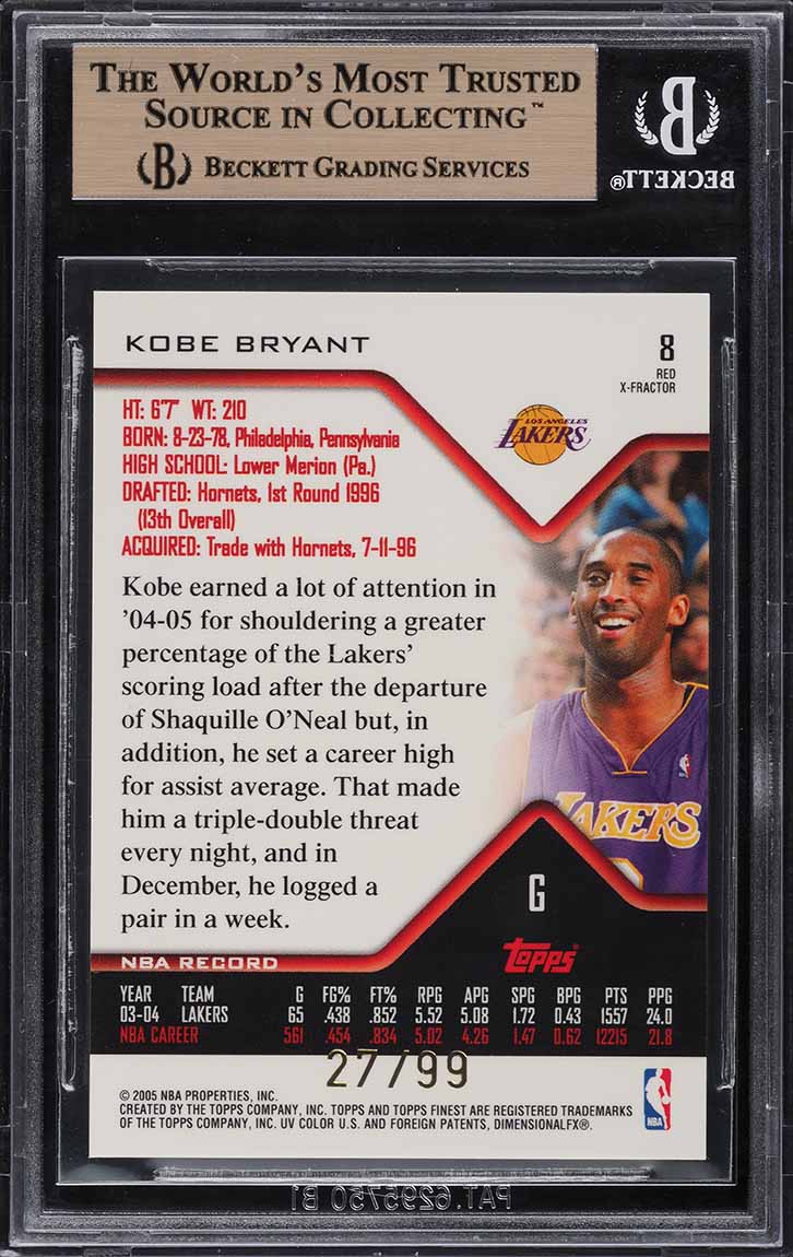 2004 Finest Red Xfractor Kobe Bryant /99 #8 BGS 9.5 GEM MINT