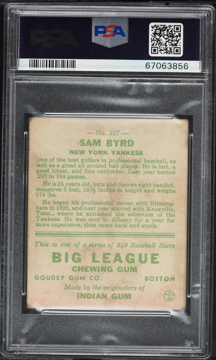 1933 Goudey Sam Byrd #157 PSA 3 VG