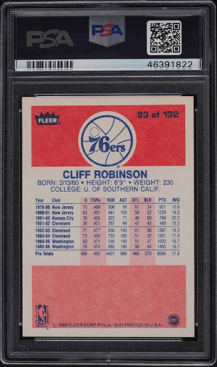 1986 Fleer Basketball Cliff Robinson #93 PSA 9 MINT
