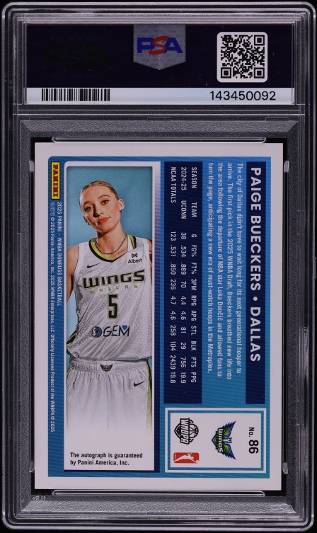 2025 Donruss WNBA Paige Bueckers ROOKIE AUTO #86 PSA 10 GEM MINT