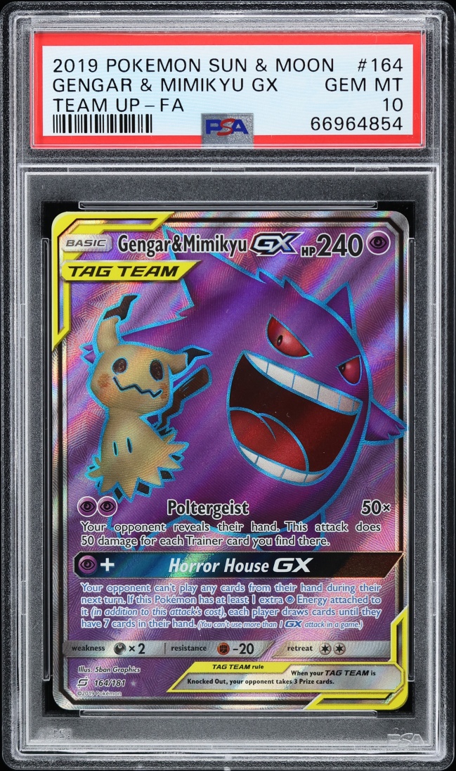 2019 Pokemon Sun & Moon Team Up Full Art Gengar & Mimikyu GX #164 PSA 10 GEM MINT