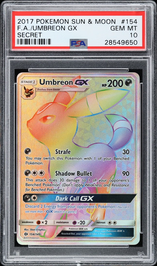 2017 Pokemon Sun & Moon Rainbow Rare Umbreon GX #154 PSA 10 GEM MINT