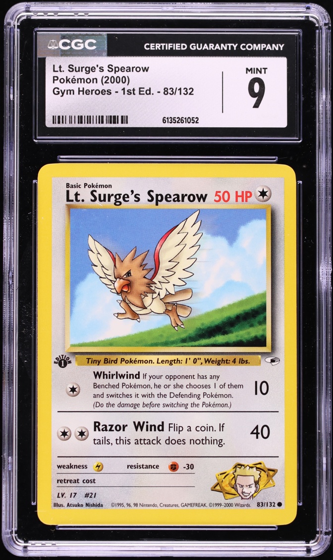 2000 Pokemon Gym Heroes 1st Edition Lt. Surge's Spearow #83 CGC 9 MINT