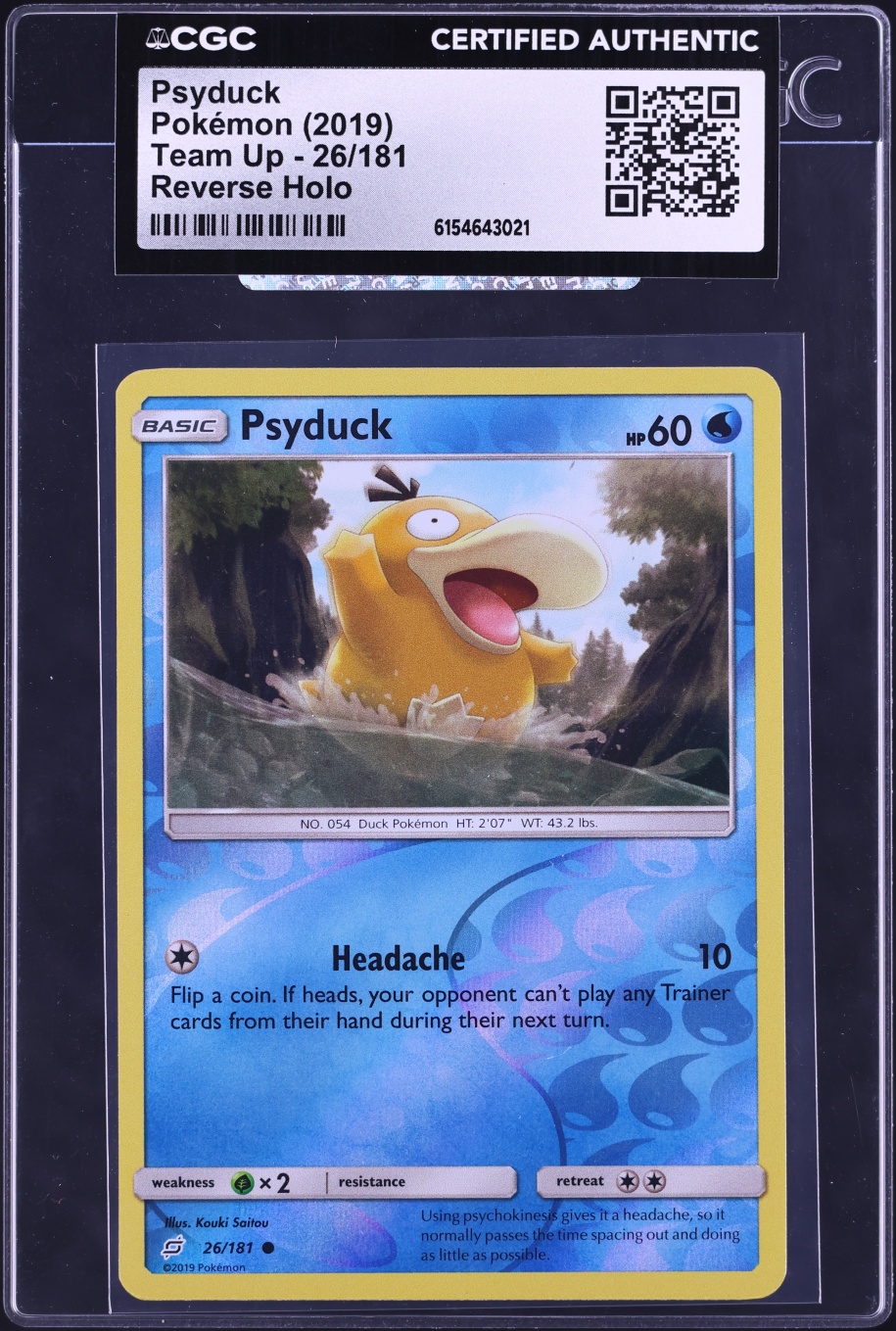 2019 Pokemon Sun & Moon Team Up Reverse Holo Psyduck #26 CGC AUTH
