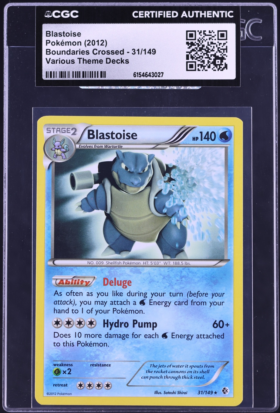 2012 Pokemon Black & White Boundaries Crossed Blastoise #31 CGC AUTH